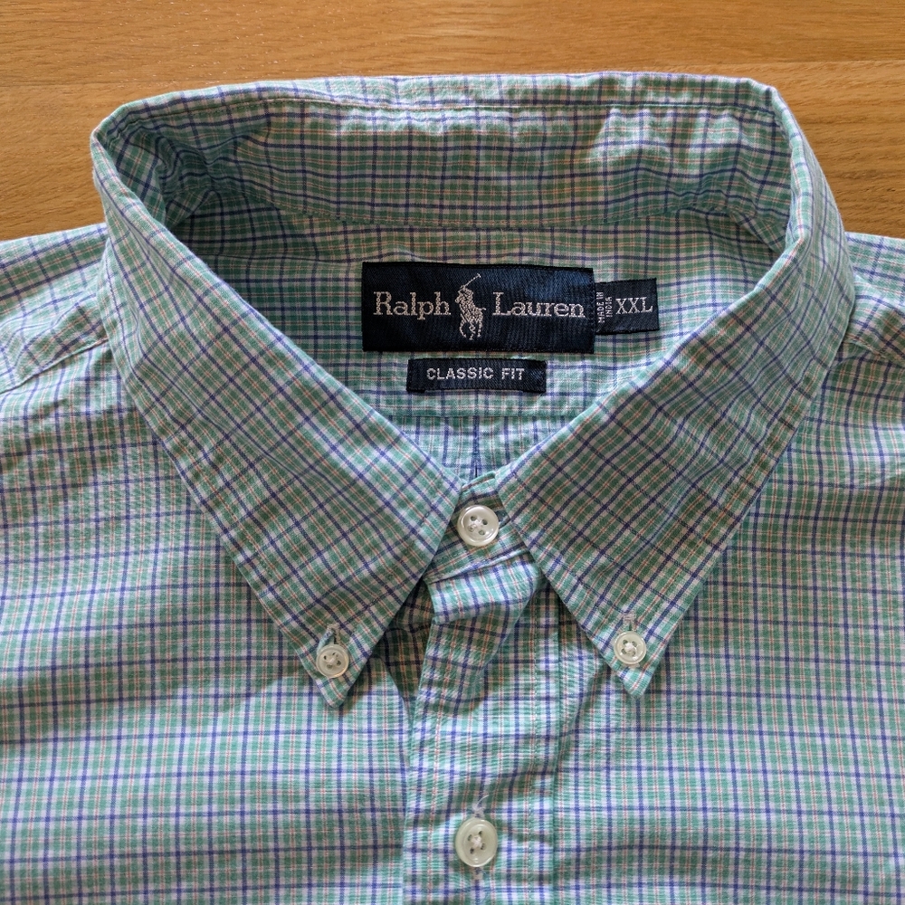 Polo Ralph Lauren Classic Fit Shirt Green Plaid Mens XXL Short Sleeve Button Up - Picture 8 of 14